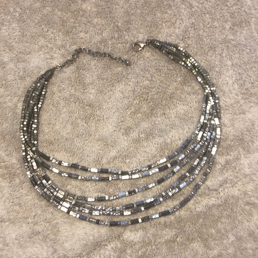 Multi strand beaded necklace silver